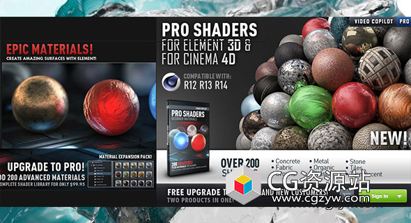 AK大神出品的C4D材质球，Videocopilot Pro Shaders for C4D