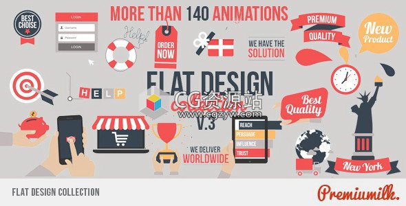 AE模板-扁平化动态场景设计MG动画 Flat Design V3