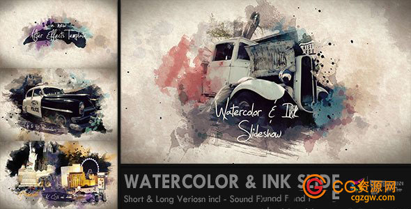 水彩水墨画动画AE模版Watercolor & Ink Slideshow