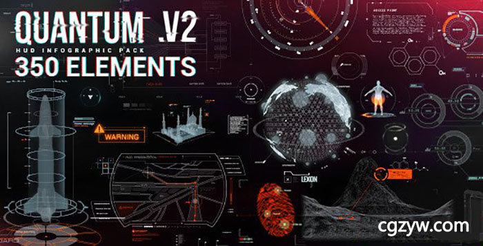 AE模板+脚本-高科技军事信息化动态元素包 Quantum HUD Infographic V2(更新)-图片1