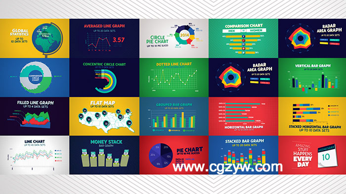 AE模板-VideoHive扁平化数据统计图表表格工具包