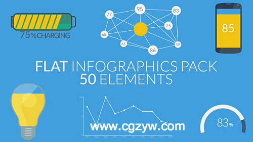 AE模板-50组扁平图形设计动画Flat Infographics Pack (50 Elements)