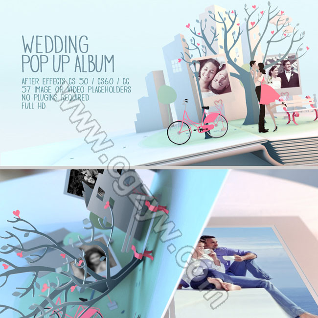 AE模板-婚礼相册动画展示模板Wedding Pop Up Album