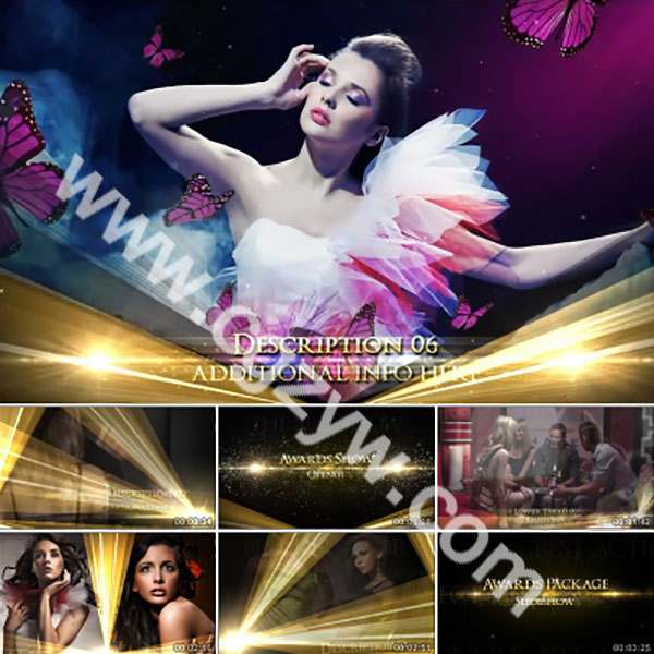 AE模板-高档大气电影颁奖晚会包装金色粒子企业宣传片片头模板