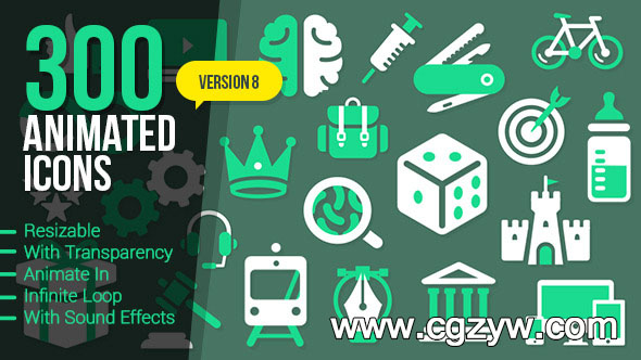 AE模板-300个动态图标小元素Icon动画
