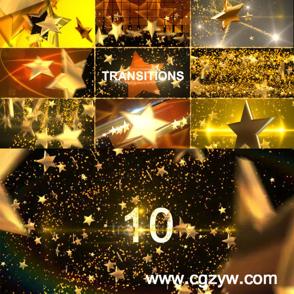 AE模板金色五角星电视栏目包装转场Gold Star Transitions Pac
