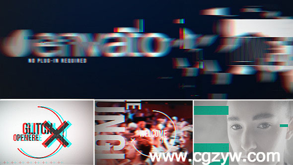 AE模板-时尚娱乐信号故障创意片头展示Glitch_Opener