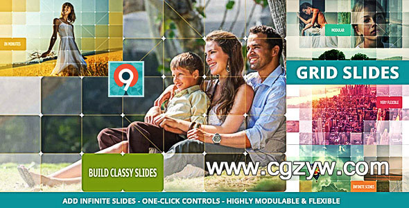 AE模板-科技点线幻灯片家庭照片展示The Grid Slides Builder