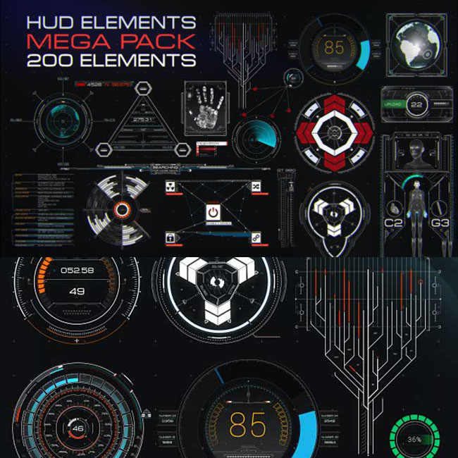 AE模板-200个高科技HUD元素包含图片