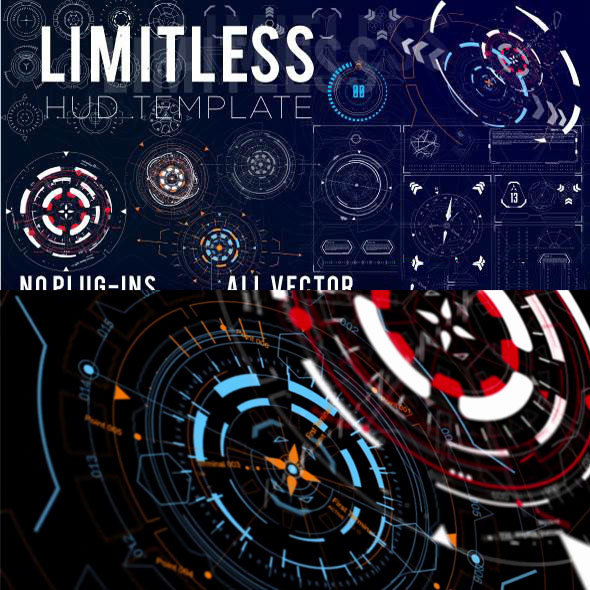 AE模板-高科技科幻HUD信息元素展示limitless-hud-template