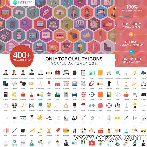 AE模板-444个MG扁平化时尚娱乐社交网站Icon图标