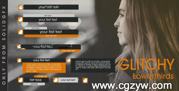 AE模板-噪点人名字幕条信息展示VideoHive Glitchy Lowerthirds
