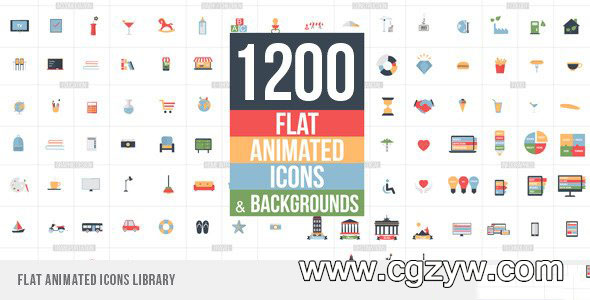 AE模板-1200个MG扁平化图标Icon场景动画工具包videohive-flat-animated-icons-library