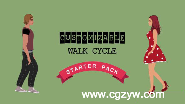 AE模板-MG动画卡通人物服装搭配循环走路 VideoHive Walk Cycle Starter Pack