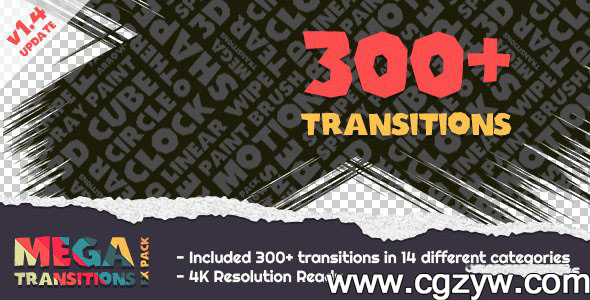 AE模板-300+扁平化MG转场4K素材包mega-transitions-fx-pack
