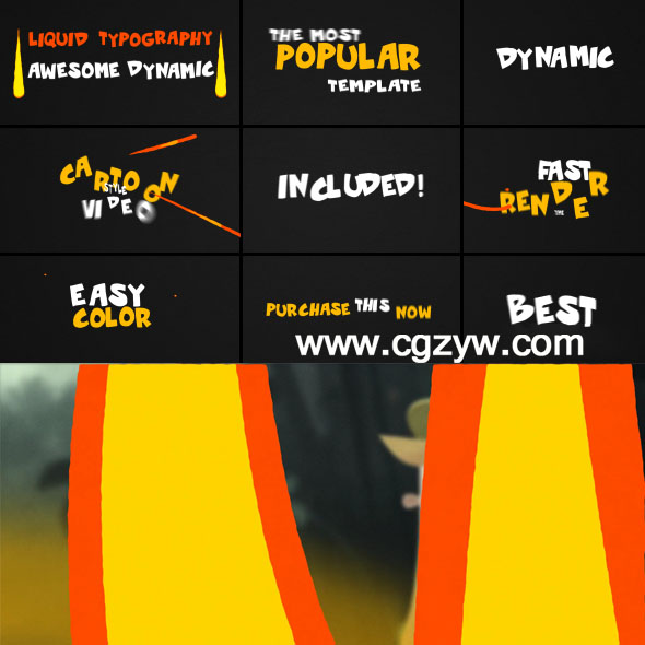 AE模板-卡通文字MG动态液体二维流动线条展示-图片1