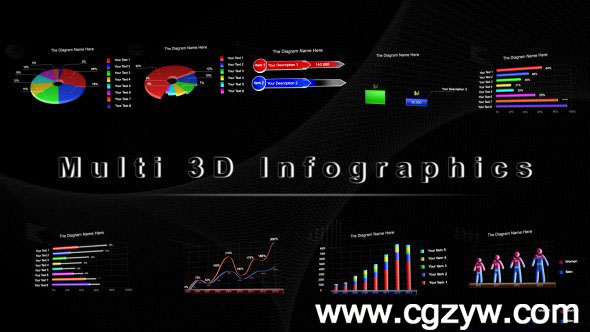 AE模板-3D信息图形数据统计图表表格工具包multi-3d-infographics