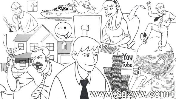 AE模板-白板绘画人物图纸与卡通元素解说企业产品演示商务工具包