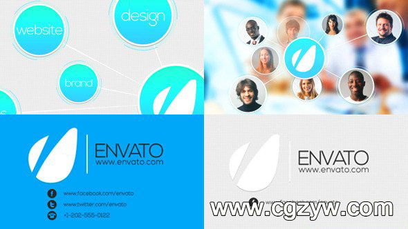 AE模板 公司企业人物业简介社交媒体动画标志与团队头像连线