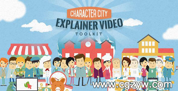 AE模板-扁平化卡通人物视频解说营销推广包装展示工具包
