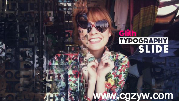 AE模板-时尚切割照片失真毛刺特效幻灯片展示