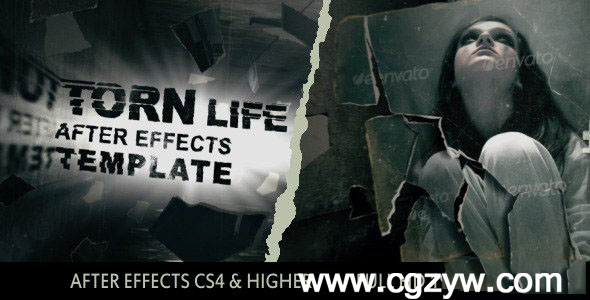 AE模板 恐怖电影节目栏目包装破碎飞舞照片展示展示Torn Life
