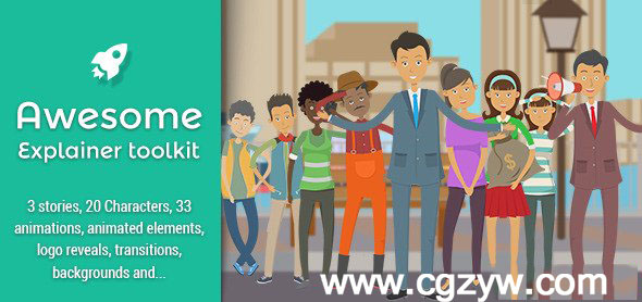 AE模板-卡通人物二维扁平化MG动画场景解说explainer-video-toolkit-图片1