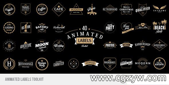 AE模板-复古字幕标题LOGO标签徽章条幅标题包装展示工具包