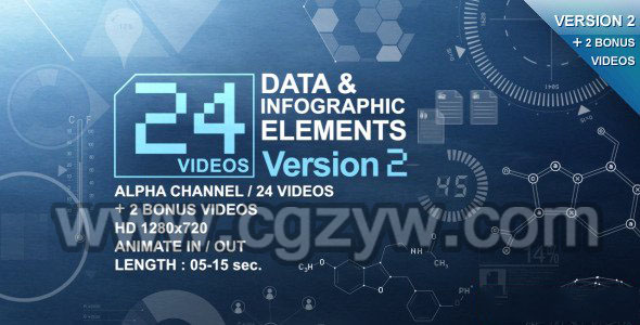 视频素材-24组高科技视频数据信息图表图形动画元素