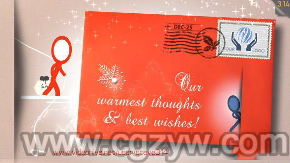 AE模板-浪漫简洁卡通手绘火柴人圣诞贺卡情人节展示