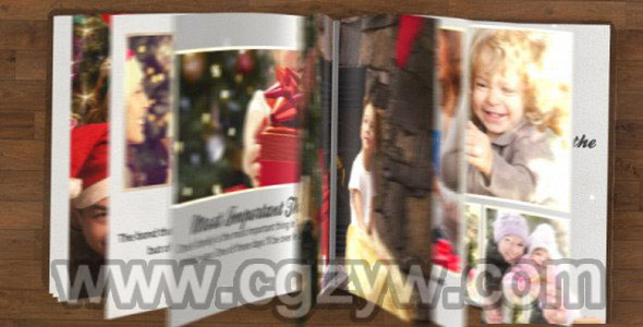 AE模板-唯美木纹背景圣诞温馨家庭翻页相册照片视频展示