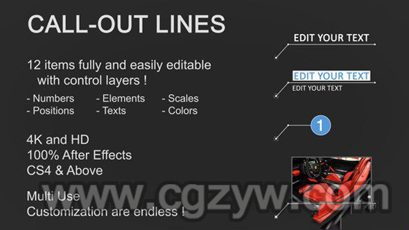 AE模板-12组科技指示线局部细节放大说明呼出线条文字展示