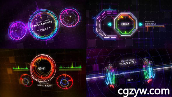 AE模板-动感舞台酒吧音乐HUD科技感倒计时音乐均衡器 免费下载