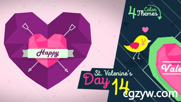 AE模板-卡通心形MG动画浪漫情人节开场 Valenines Day