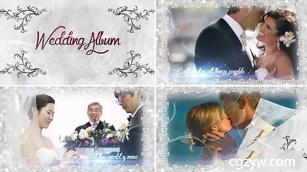 AE模板-唯美浪漫婚礼立体翻页花边相框梦幻粒子电子相册包装展示