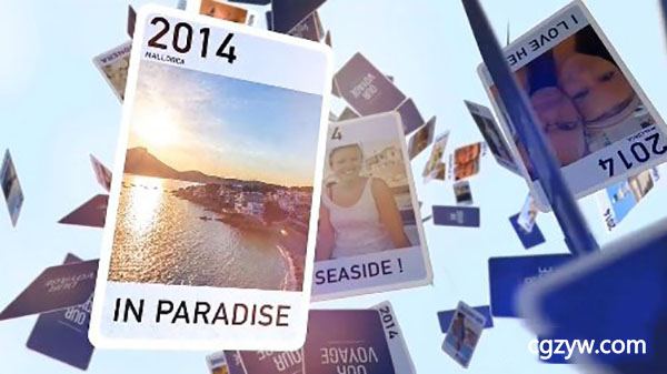 AE模板-唯美动态散落飘动卡片照片炫光特效立体电子相册展示 免费下载