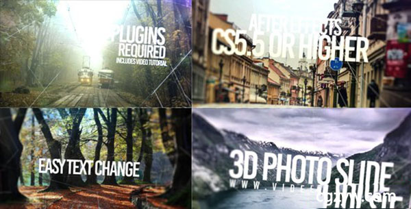 AE模板-大字标题文字字幕3D空间感幻灯片照片展示开场