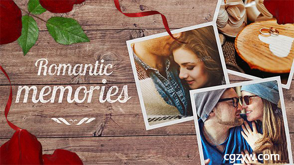 AE模板-唯美温馨浪漫玫瑰照片甜蜜爱情回忆木纹背景电子相册 免费下载