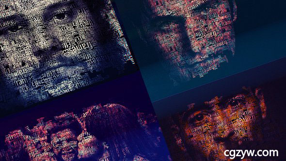 AE模板-炫光特效文字字符组成图片拼接代码效果 免费下载