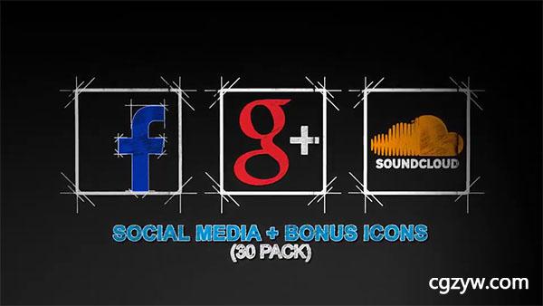 AE模板-手绘社交logo图标Icon动画展示 Social Media Icons- 30 Pack