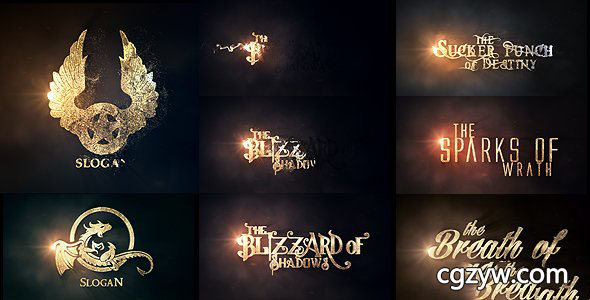 AE模板-唯美金色粒子破碎汇聚Logo文字游戏电影动态展示