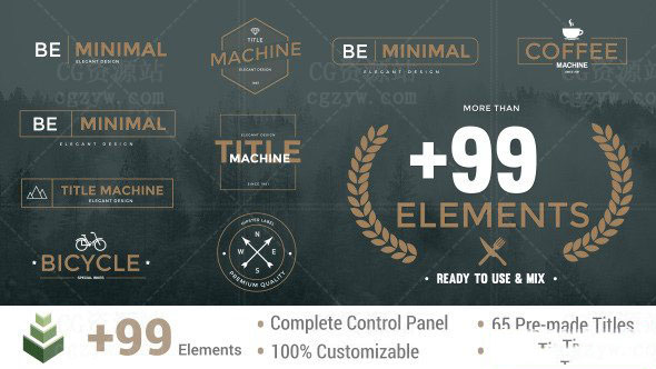 AE模板-多款唯美复古文字标题人名字幕条徽章Logo动画制作工具包