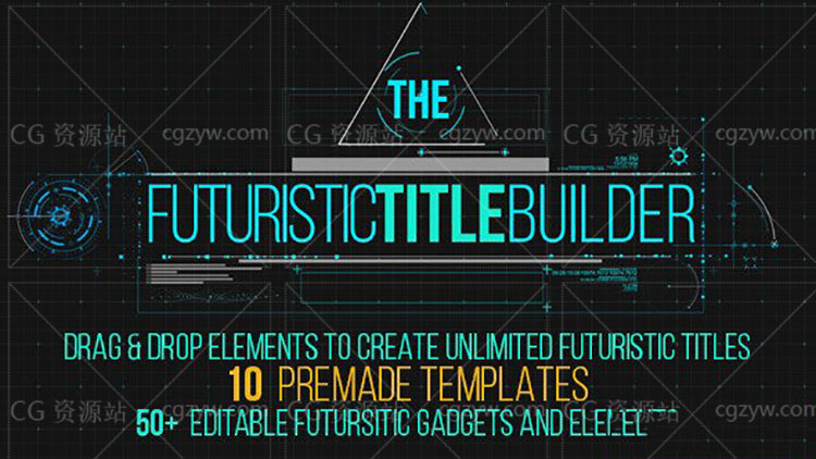 AE模板-10组科技感可视化界面文字标题展示HUD线条圆形元素开场工具包