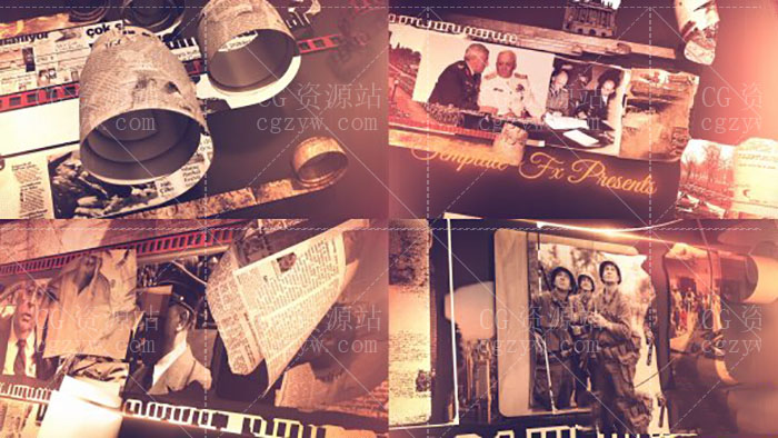 AE模板-震撼史诗动作电影预告历史记录片视频卷轴翻转纸张翻页展示