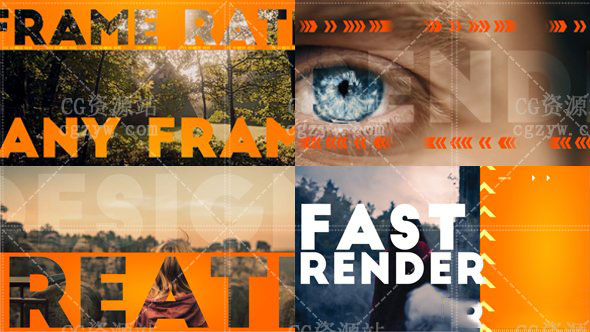 AE模板-时尚文字遮罩动画箭头错乱符号开场 免费下载