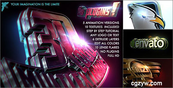 AE模板-高端大气三维游戏Logo文字标志挤出立体钢铁质感 3D Logo – Multi Extrude 免费下载