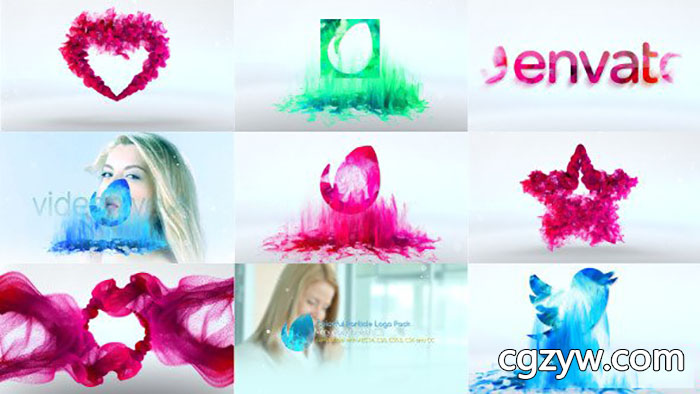 AE模板-6组水彩水墨粒子公司logo片头烟雾效果展示Colorful Particle Logo Pack 免费下载