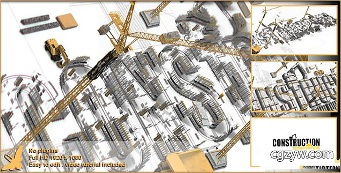 AE模板-建筑施工搭建风格文字Logo生成片头展示Construction Logo 免费下载