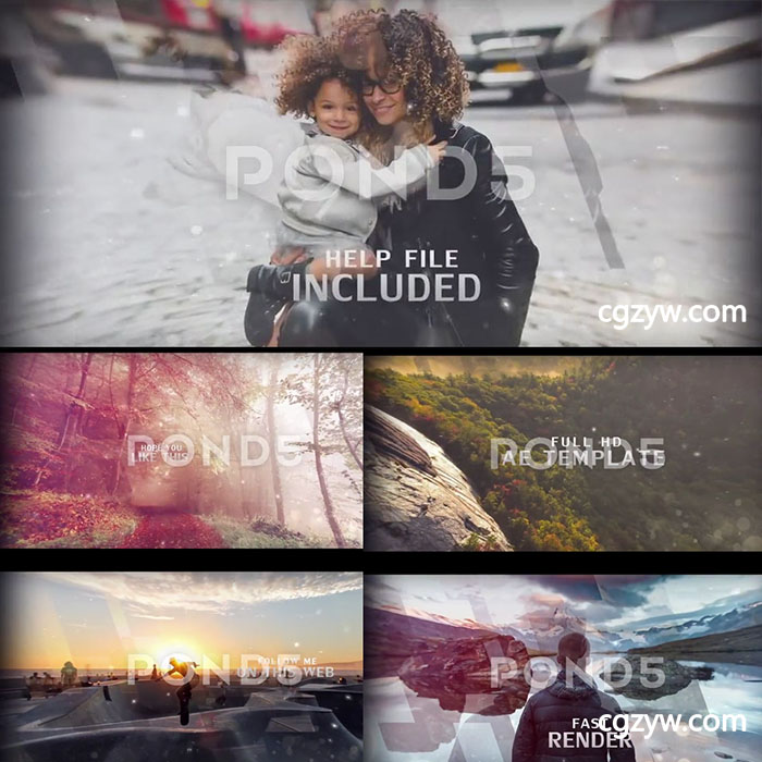 AE模板-三维图片视差几何图形切割灯片史诗电影预告片头展示