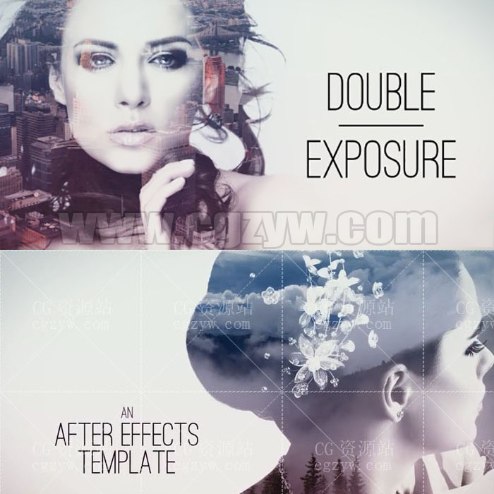 AE模板-多重曝光图片叠加视觉效果艺术片头电视电影文字标题开场